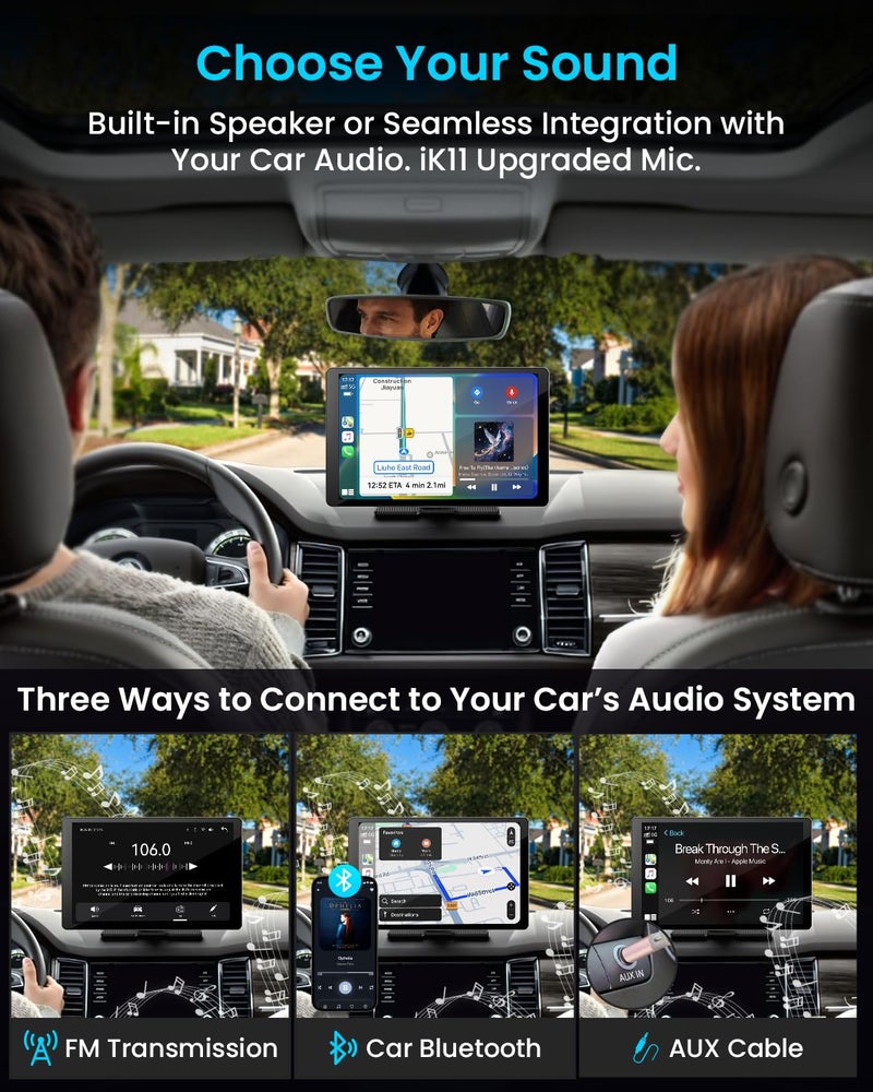 iiwey 11" Extra Large Wireless Apple CarPlay Screen for Car â€“ Ultra-Slim 0.16 Inch Touchscreen Car Stereo with Android Auto, 4K Dash Cam, 1080p Backup Camera, GPS, Mirror Link, Voice Control - Image 5