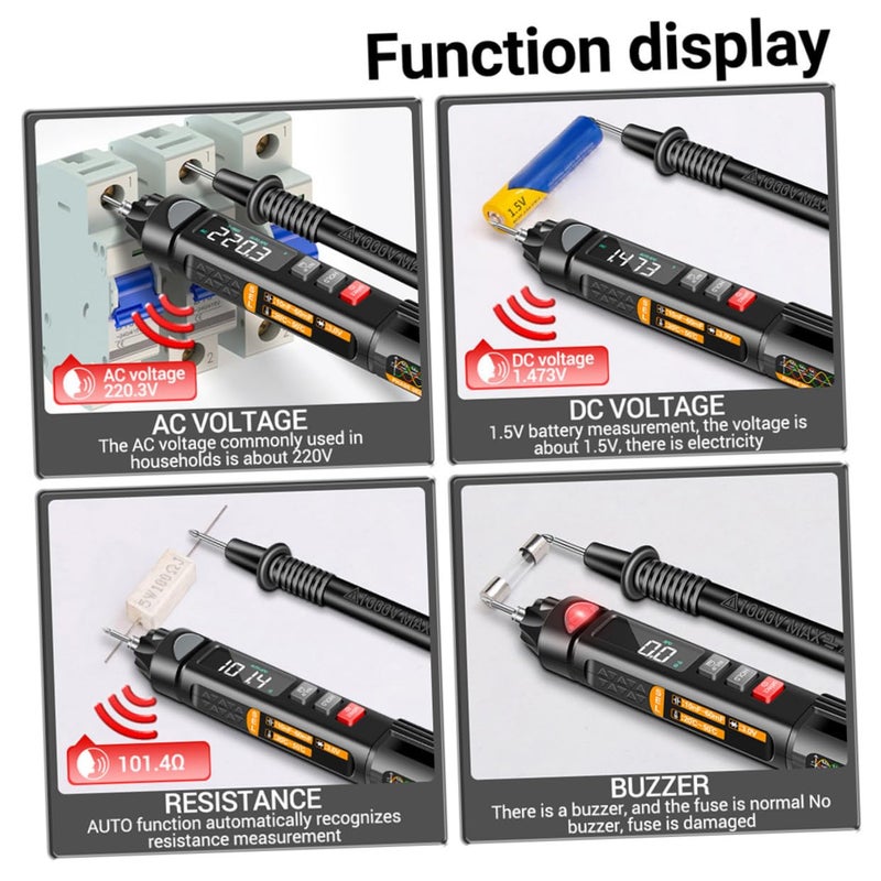 Digital Voice Alert Pen-Style Multimeter Voltage Tester Pen Resistance Tester with Temperature Measurement for Household and Professional Use - Image 2