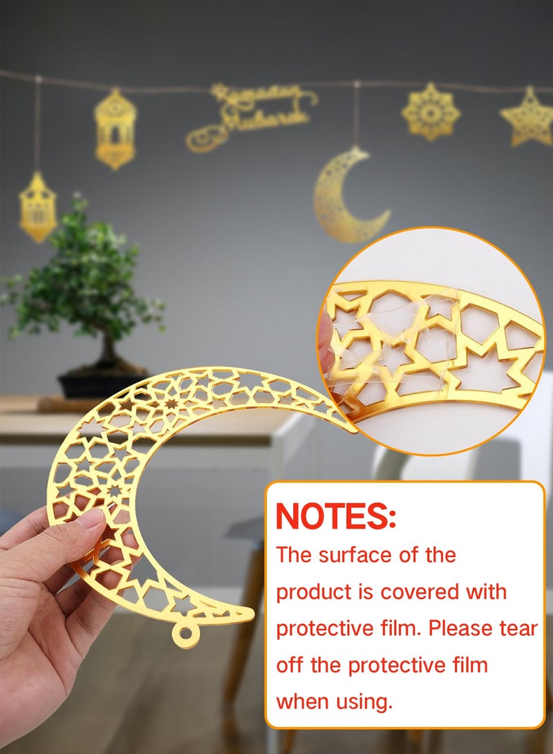GOOGO 6pcs Golden Acrylic Ramadan Kareem Decoration Eid Mubarak Pendant Wind Light Moon Star Shaped Ramadan Hanging Ornaments for Walls Windows Trees - Image 5