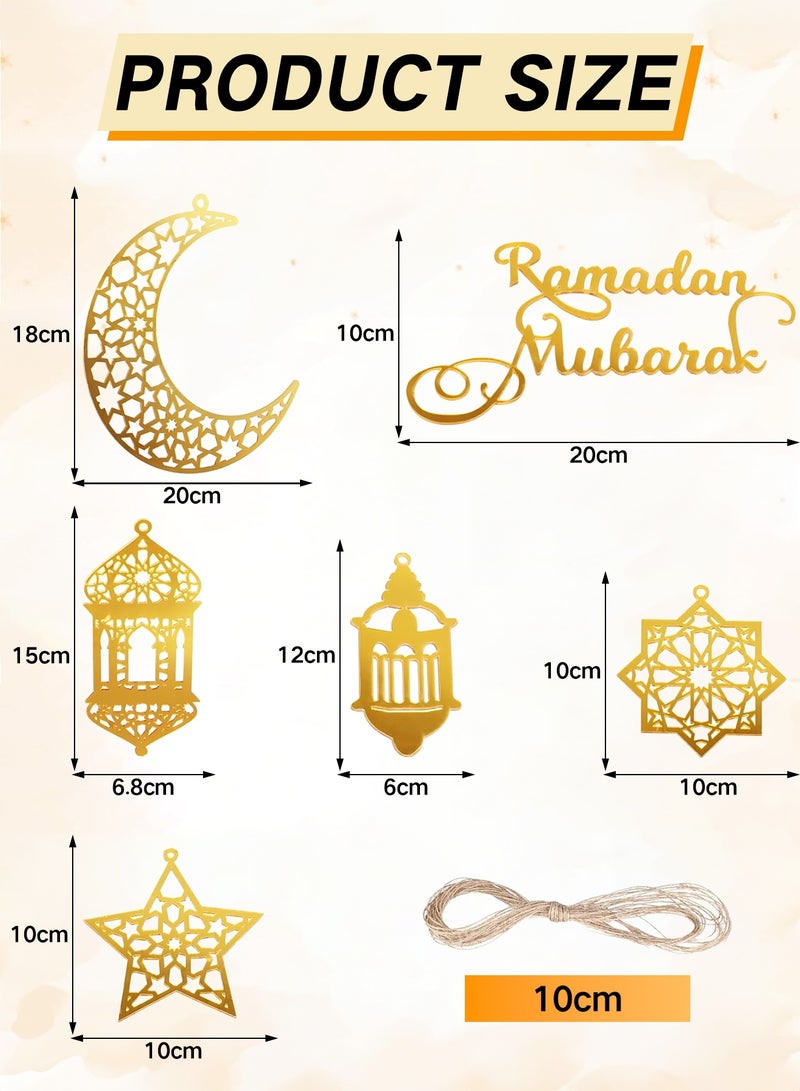 GOOGO 6pcs Golden Acrylic Ramadan Kareem Decoration Eid Mubarak Pendant Wind Light Moon Star Shaped Ramadan Hanging Ornaments for Walls Windows Trees - Image 2