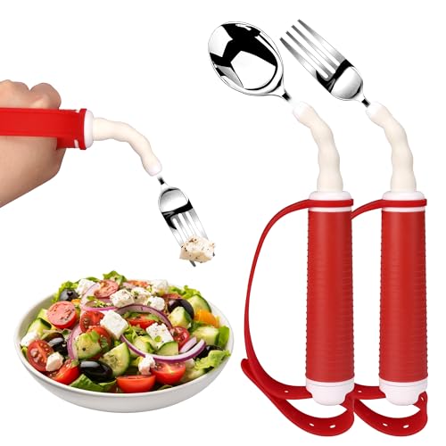 GREENANTS Adaptive Utensils for Disability Gadgets Swivel Fork Spoon Easy Grip Safe Stainless Steel,for Hand Tremors Parkinson's patients, 360° Rotatable Alzheimers Handicap accessories for daily living Elderly - Image 1