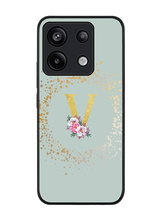 Stylizedd Rugged Black Edge Case for Xiaomi Redmi Note 13 Pro 5G Case Cover- Custom Monogram Initial Letter Floral Pattern Alphabet - V(Light Grey) - Image 1