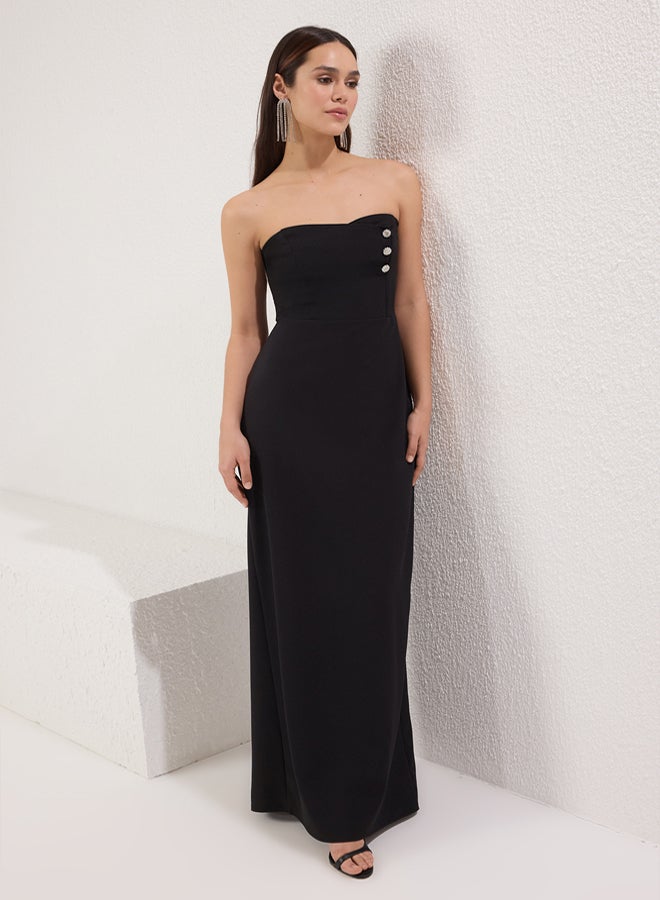 trendyol Black Strapless Stone Accessory Detailed Woven Long Elegant Evening Night Graduation Dress - Image 1