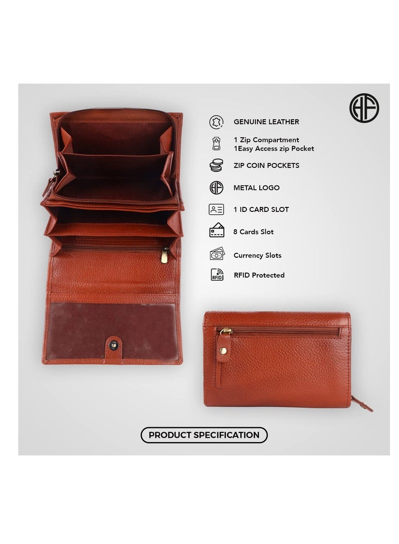 HAMMONDS FLYCATCHER Wallet for Women - Leather Purse for Women with RFID Protection, 8 Card Slots, and 5 Compartments - Ladies Wallet with Button Closure - Women's Wallet for Daily Use - Tan - Image 3