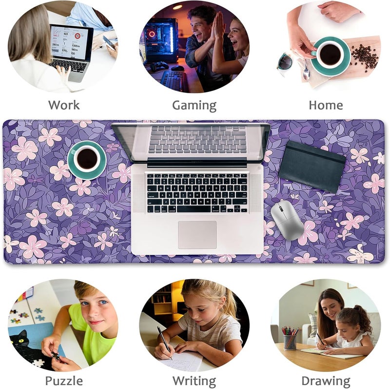 LIMKRIAN Cat Purple Mouse Pad Large Desk Mat, Kawaii Purple Computer Mousepad with Stitched Edges Non-Slip, Keyboard Mouse Pad for Desktop Cute Office Supplies Desk Decor Accessories 31.5x11.8 in - Image 4