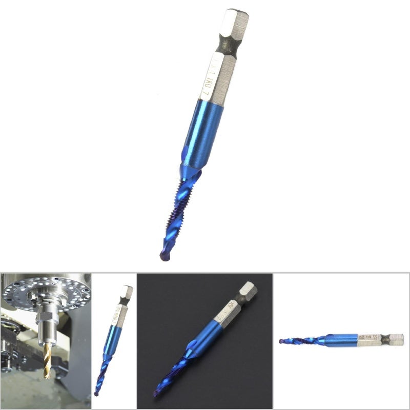 High Speed Steel Plated Blue 6.35mm Hex Shank Tap Drill Bit HSS Compound Tap (M4) - Image 5