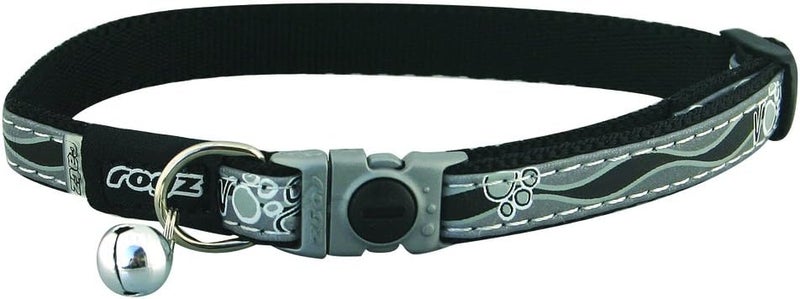 Rogz Catz NightCat Paws Collar in Black - Adjustable Breakaway Safety Collar for Cats - Image 1