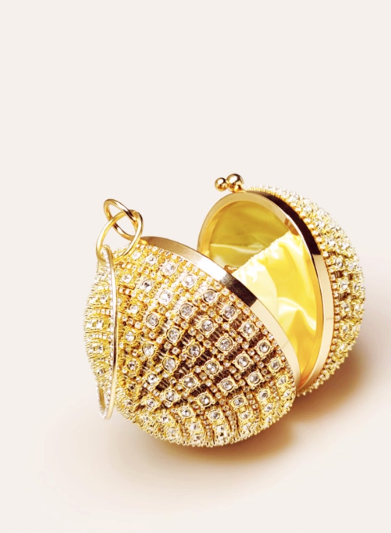 Gold crystal inlaid three-dimensional ball shape mini small handbag round handle banquet clutch party bag  - Image 2