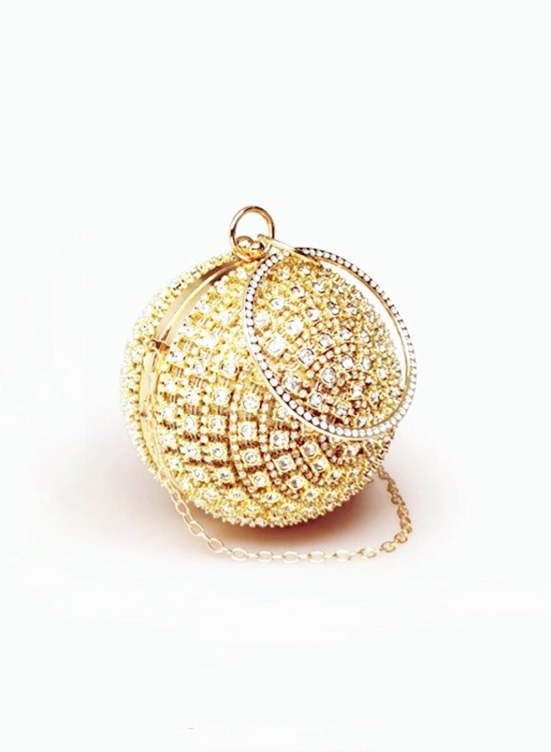 Gold crystal inlaid three-dimensional ball shape mini small handbag round handle banquet clutch party bag  - Image 1
