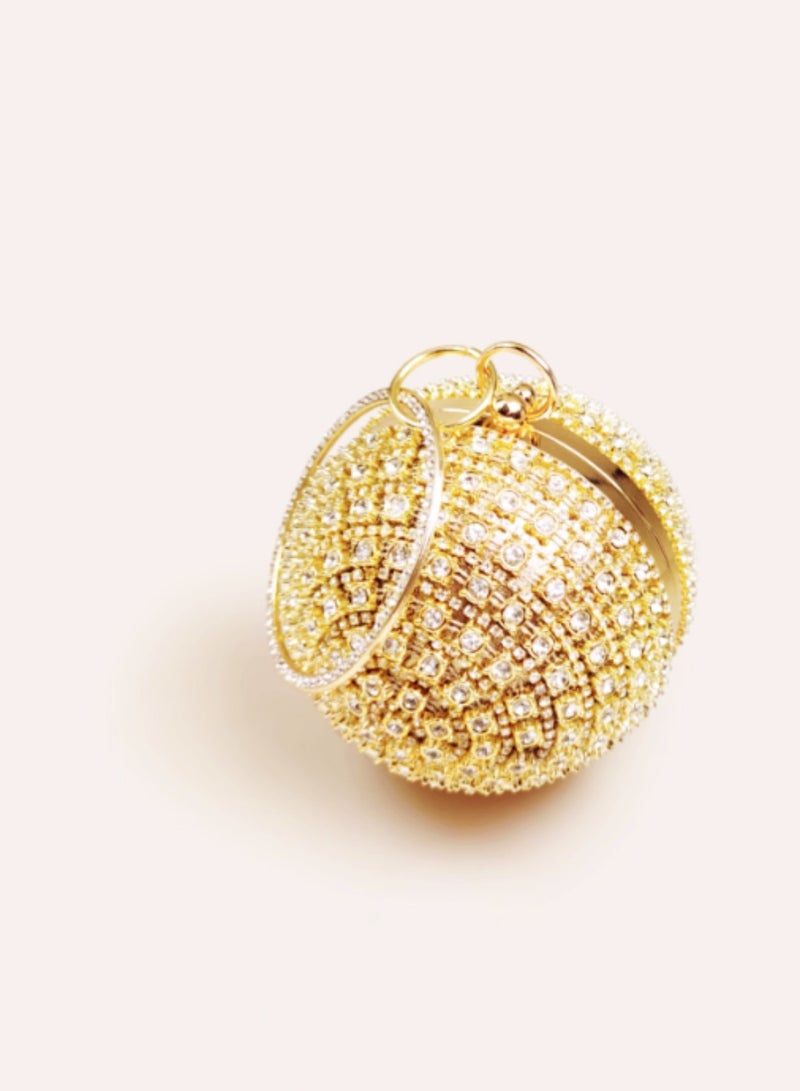 Gold crystal inlaid three-dimensional ball shape mini small handbag round handle banquet clutch party bag  - Image 3