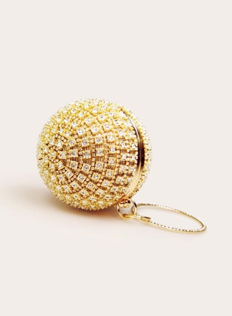 Gold crystal inlaid three-dimensional ball shape mini small handbag round handle banquet clutch party bag  - Image 5