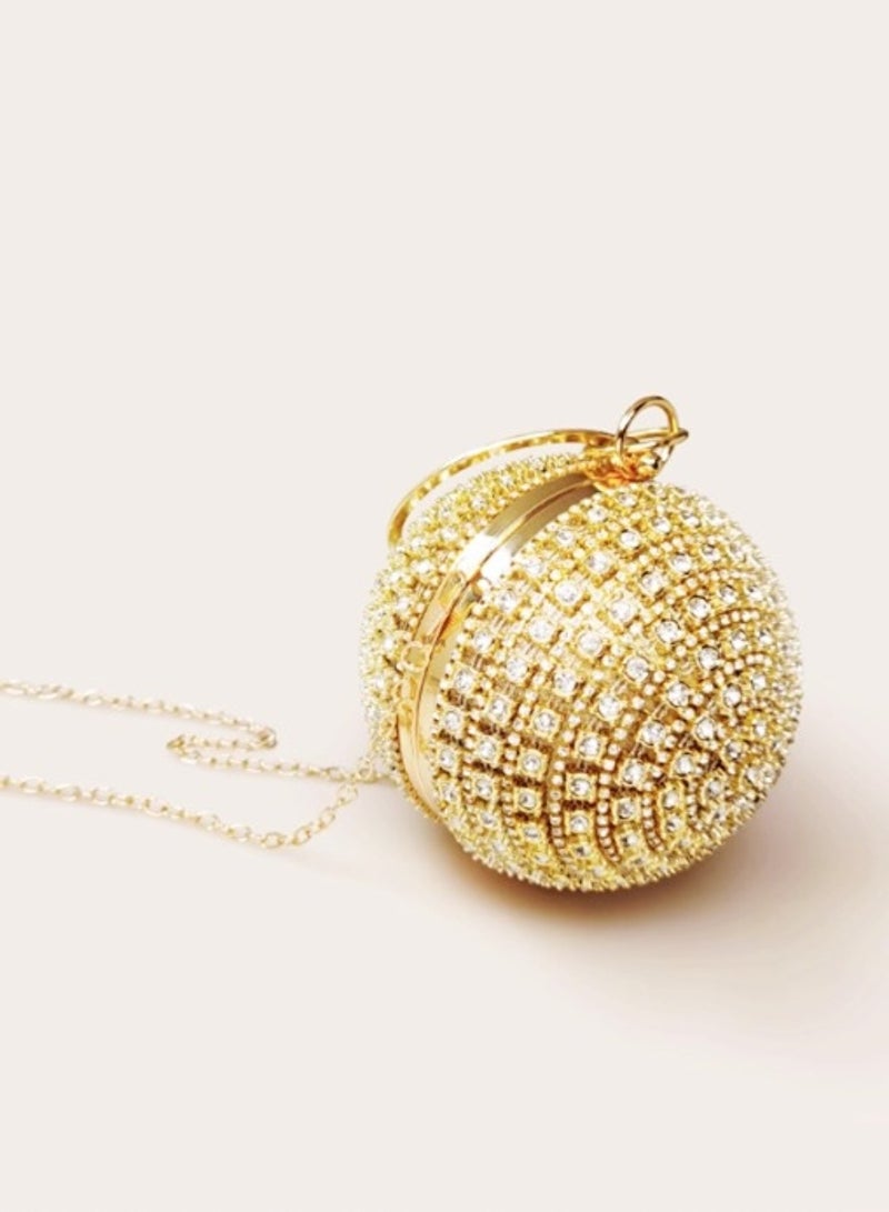 Gold crystal inlaid three-dimensional ball shape mini small handbag round handle banquet clutch party bag  - Image 4