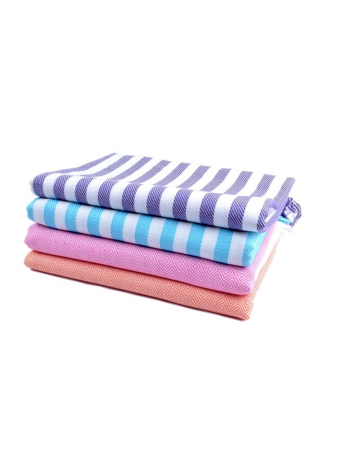 Sathiyas 480 GSM 4 Piece Bath Non-Terry Cotton Towel Ultra Absorbent Super Soft and Comfortable-Quick Drying Towel (Blue, Lavender, Pink, Orange 75 cm X 150 cm) - Image 1