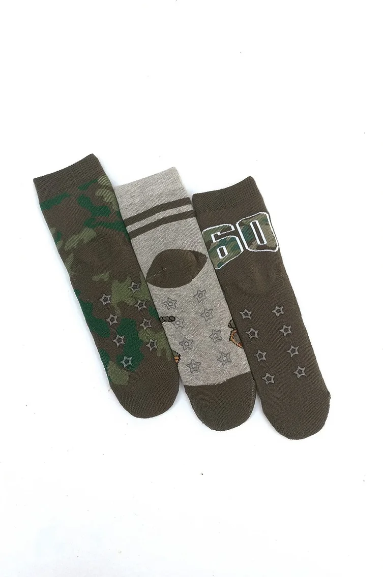 Mem Socks Memsocks 3-pack Camouflage-Tank Patterned Anti-Slip Towel Children's Socks