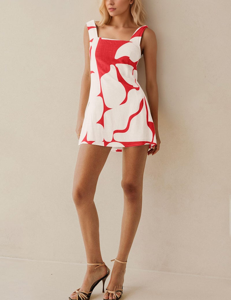 MISSACTIVER Women Sleeveless Linen Mini Dress Print Backless Square Neck Tank Dress Boho Vacation Sundress Shift Dresses Red - Image 4