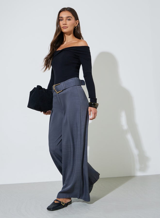 Styli Black Plain Off Shoulder Knit Top with Twist Detail - Image 2