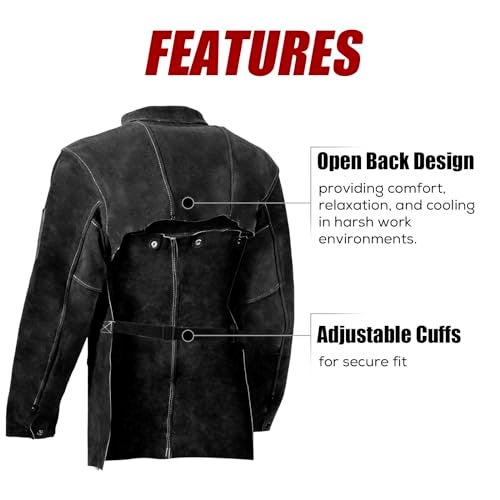 LeaSeek Leather Welding Jacket, Flame-Resistant Heavy Duty Split Cowhide Leather Open Back Welder Jacket for Men & Women - Image 4