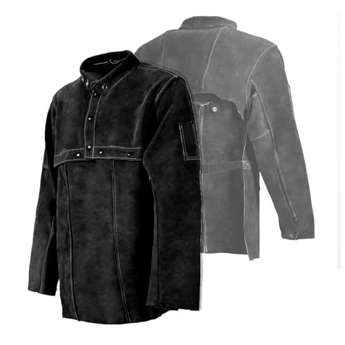 LeaSeek Leather Welding Jacket, Flame-Resistant Heavy Duty Split Cowhide Leather Open Back Welder Jacket for Men & Women - Image 1