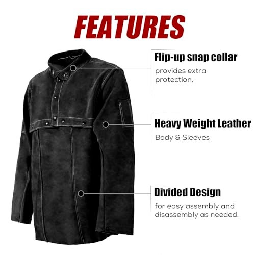 LeaSeek Leather Welding Jacket, Flame-Resistant Heavy Duty Split Cowhide Leather Open Back Welder Jacket for Men & Women - Image 5
