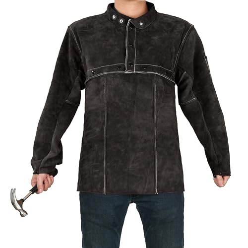 LeaSeek Leather Welding Jacket, Flame-Resistant Heavy Duty Split Cowhide Leather Open Back Welder Jacket for Men & Women - Image 2