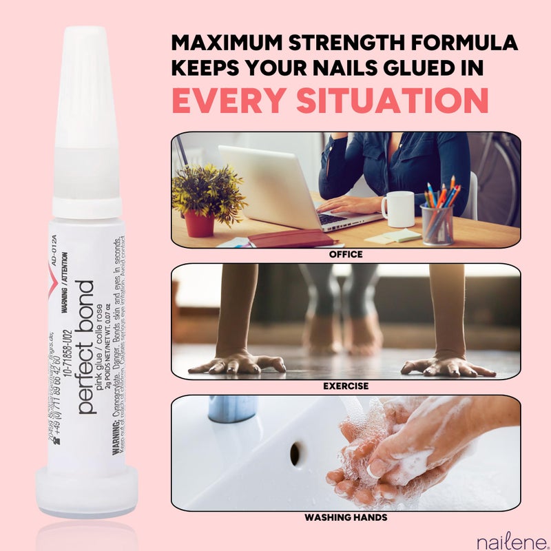 Nailene Perfect Bond Nail Glue, Super Strong, Durable, Easy to Apply Acrylic Nails, Press On Nails, Repairs Natural Nails, Quick Drying Nail Adhesive, Lasts 7 Days, Pink Tint, 2 g/0.07 oz, 2 Pack - Image 4
