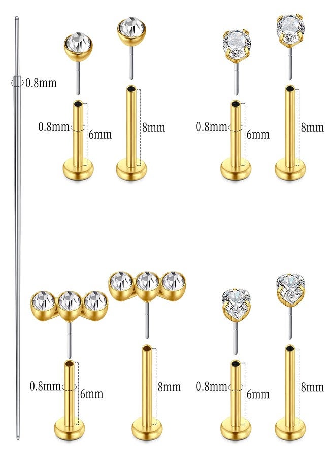 Mayhoop 14K Gold Threadless Nose Stud Earrings 316L Surgical Steel Push in Flat Back Nose Rings Conch Cartilage Tragus Lip Labret Helix Piercing Jewelry Hypoallergenic for Women Men 18G/20G - Image 2