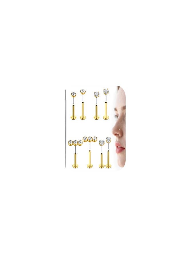 Mayhoop 14K Gold Threadless Nose Stud Earrings 316L Surgical Steel Push in Flat Back Nose Rings Conch Cartilage Tragus Lip Labret Helix Piercing Jewelry Hypoallergenic for Women Men 18G/20G - Image 1