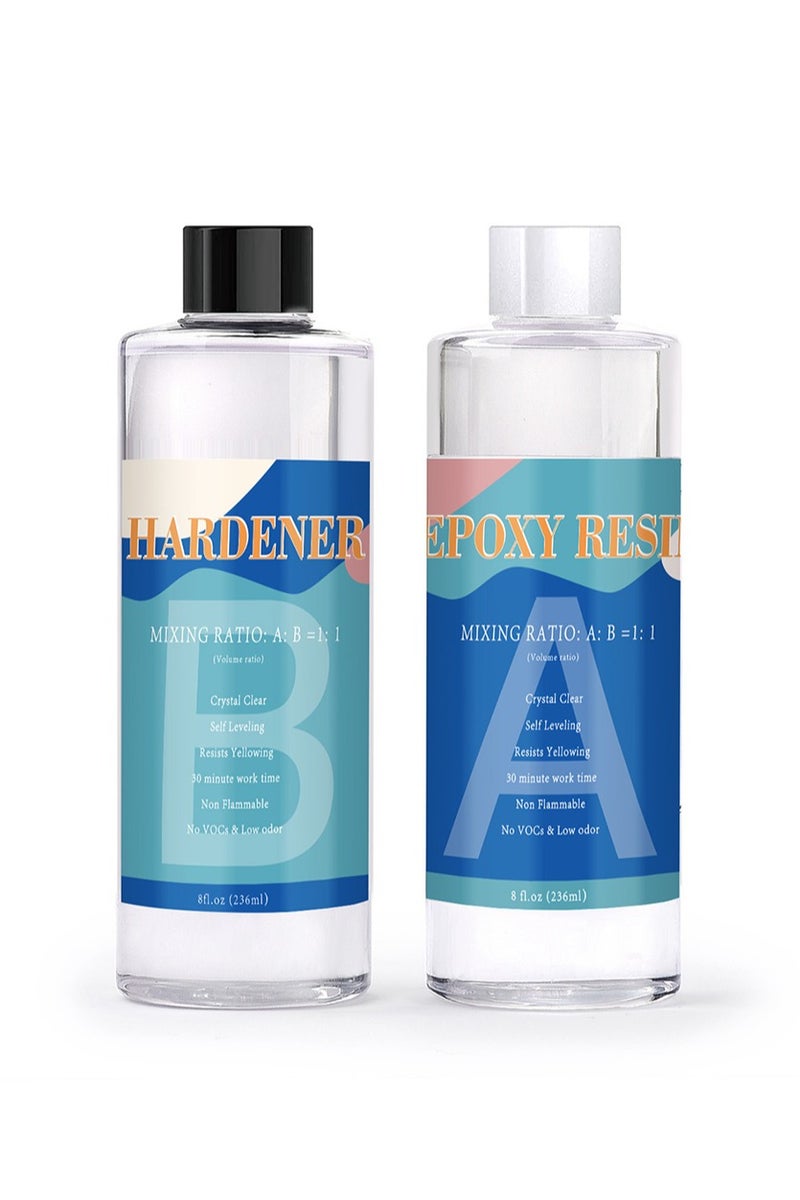 ايكانبو مجموعة راتنج إيبوكسي شفاف كريستالي 472 مل، راتنج إيبوكسي آمن غذائيًا للاستخدام المنزلي للفنون والحرف اليدوية، رسم على القماش، طلاء استنسل لصنع المجوهرات، طلاء الراتنج والصب (236 مل + 236 مل) - Image 1