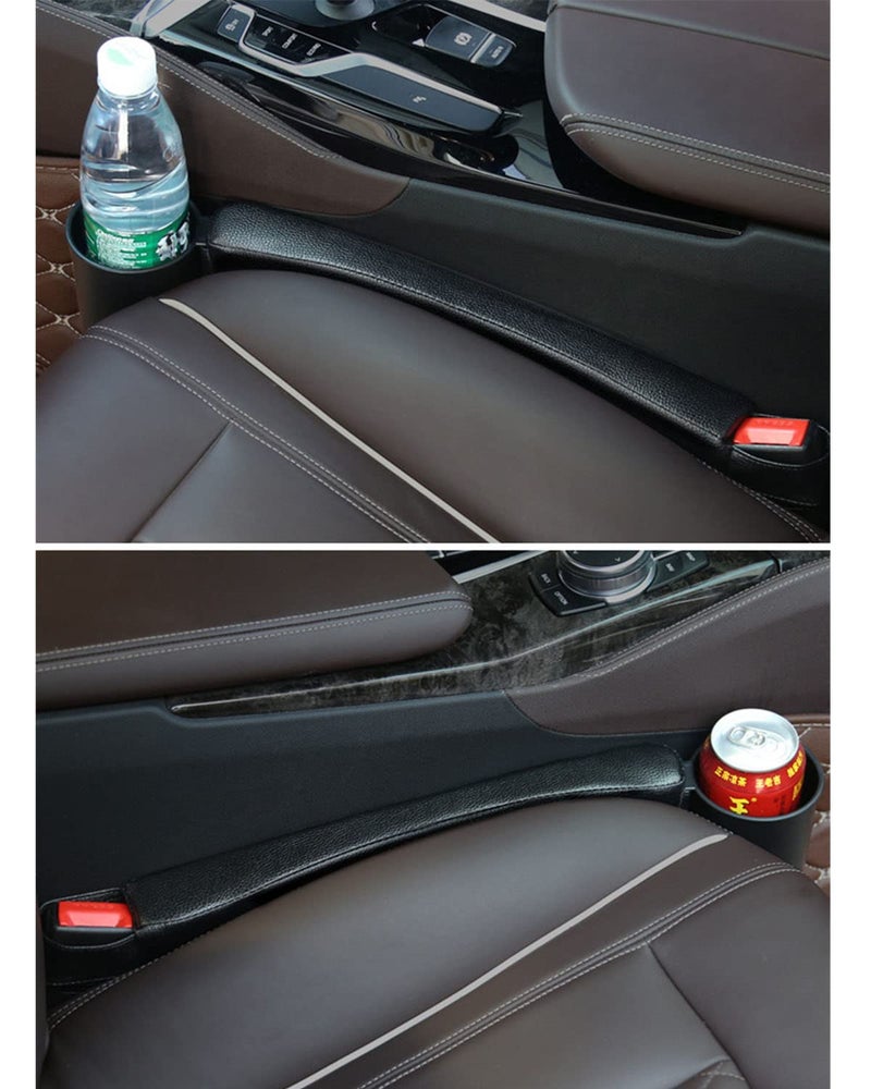 Tumecos Car Seat Gap Filler Pad PU Leather Console Side Pocket Organizer with One Cup Holder for Cellphone Wallet Coin Key 2 Pcs (Black+Black Surface) - Image 3