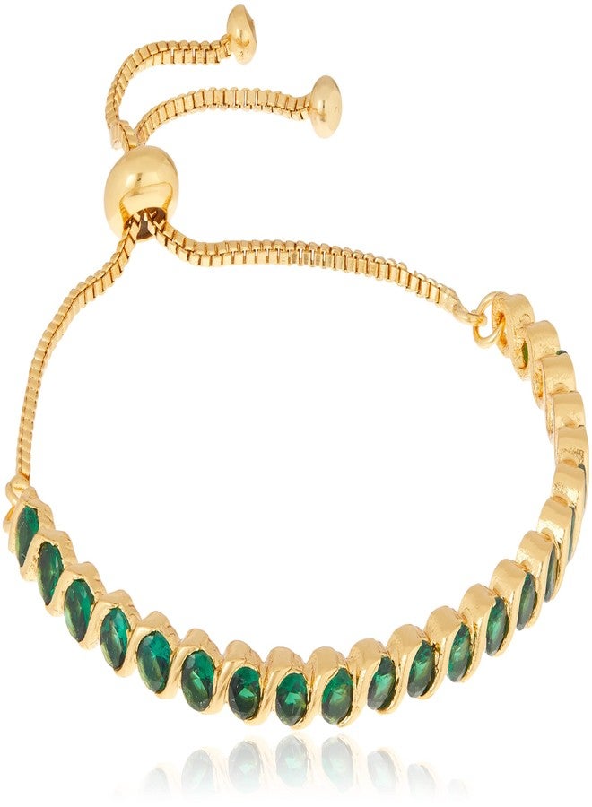 استيل سوار إستيل مطلي بالذهب عيار 24 قيراط بألوان قوس قزح مرصع بألماس أمريكي أخضر، سوار للبنات والسيدات - Image 1