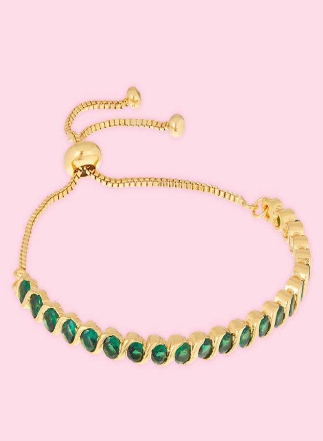 استيل سوار إستيل مطلي بالذهب عيار 24 قيراط بألوان قوس قزح مرصع بألماس أمريكي أخضر، سوار للبنات والسيدات - Image 3