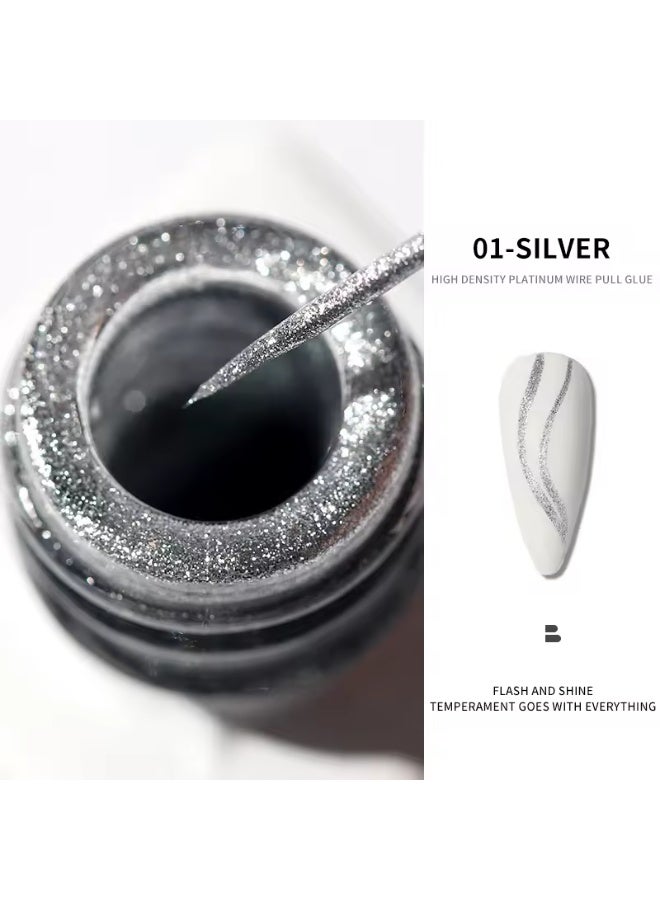 COWSAR جل تحديد ورسم الأظافر المعدني 10 مل – جل فن أظافر بتأثير كروم مرآة ثلاثي الأبعاد، جل رسم دقيق بخطوط رفيعة، طلاء أظافر معدني فضي/ذهبي/ذهبي وردي - Image 1