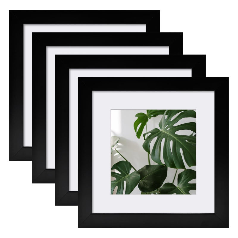 Egofine Egofine 6x6 Picture Frames Set of 4  Made of Solid Wood Covered by Plexiglass Display 4x4 with Mat or 6x6 without Mat  for Table Top Display and Wall Mounting Photo Frame  Black  - Image 1