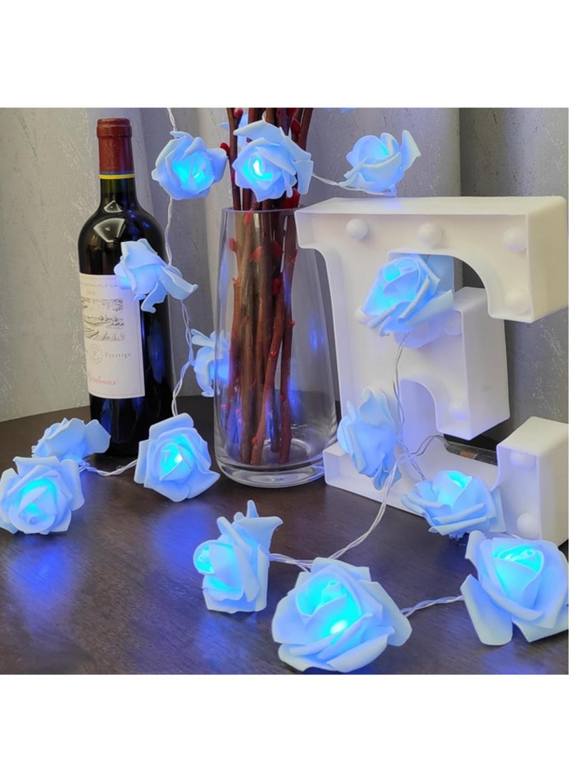 Generic 3M 20LED Battery Operated Rose Fairy Lights Romantic LED Rose Flower String Lights for Indoor Outdoor Decor Large 6cm Diameter Flowers led (Blue)  - Image 1