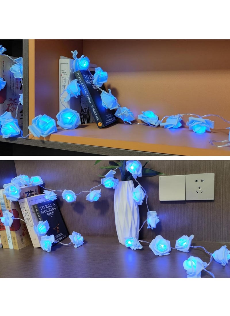 Generic 3M 20LED Battery Operated Rose Fairy Lights Romantic LED Rose Flower String Lights for Indoor Outdoor Decor Large 6cm Diameter Flowers led (Blue)  - Image 3