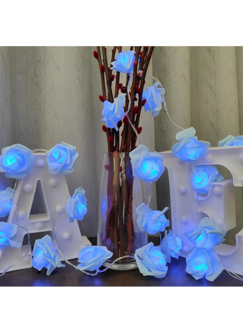 Generic 3M 20LED Battery Operated Rose Fairy Lights Romantic LED Rose Flower String Lights for Indoor Outdoor Decor Large 6cm Diameter Flowers led (Blue)  - Image 2