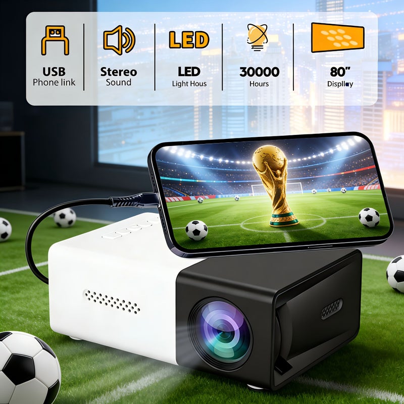 Black And White 1080P Portable Projector with Remote Control USB Home Theater - Image 1