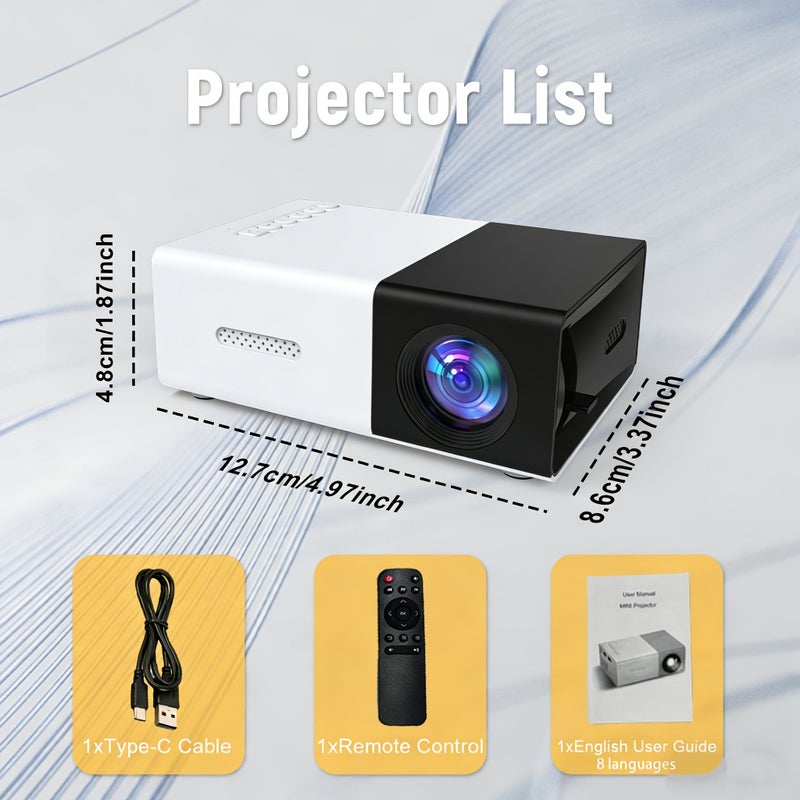 Black And White 1080P Portable Projector with Remote Control USB Home Theater - Image 2