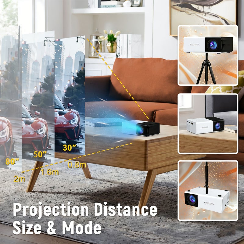 Black And White 1080P Portable Projector with Remote Control USB Home Theater - Image 4