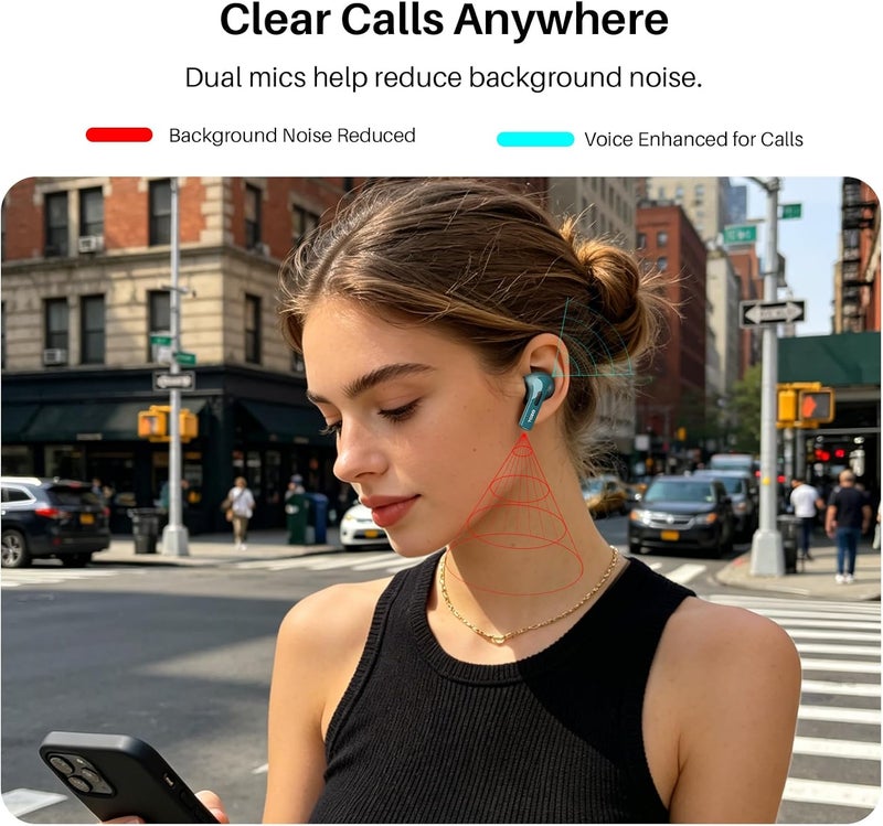 TOZO T20 Wireless Earbuds Bluetooth Headphones 48.5 Hrs Playtime with LED Digital Display, IPX8 Waterproof, Dual Mic Call Noise Cancelling 10mm Broad Range Speakers with Wireless Charging Case Green - Image 5