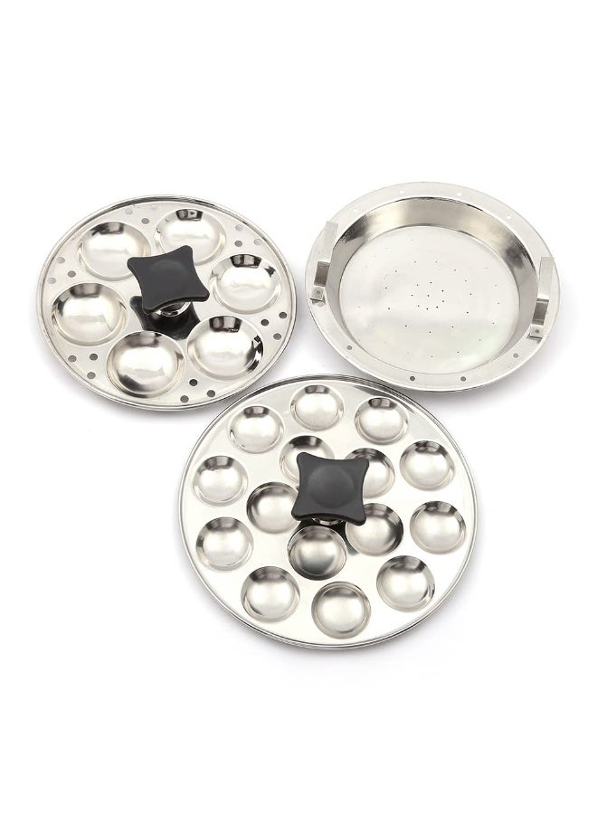 Coconut Stainless Steel Idly Steamer/Idly Pot - one plate 6 idly, one plate 15 mini idly and 2 Steamer - Image 2