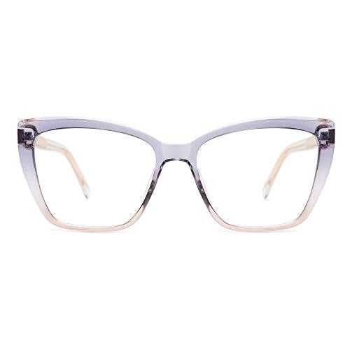 AMOMOMA Trendy TR90 Oversized Blue Light Reading Glasses Women,Stylish Square Cat Eye Glasses AM6031C3 with Grey/Brown Frame 2.0 x - Image 4