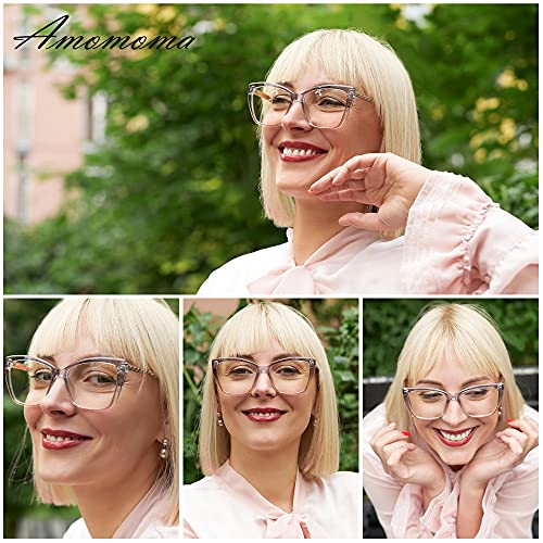 AMOMOMA Trendy TR90 Oversized Blue Light Reading Glasses Women,Stylish Square Cat Eye Glasses AM6031C3 with Grey/Brown Frame 2.0 x - Image 2
