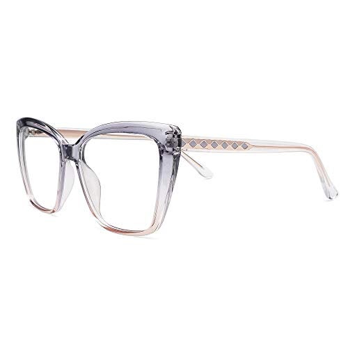 AMOMOMA Trendy TR90 Oversized Blue Light Reading Glasses Women,Stylish Square Cat Eye Glasses AM6031C3 with Grey/Brown Frame 2.0 x - Image 3