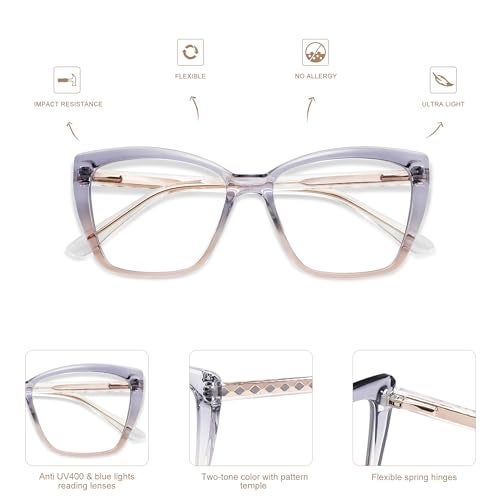 AMOMOMA Trendy TR90 Oversized Blue Light Reading Glasses Women,Stylish Square Cat Eye Glasses AM6031C3 with Grey/Brown Frame 2.0 x - Image 5