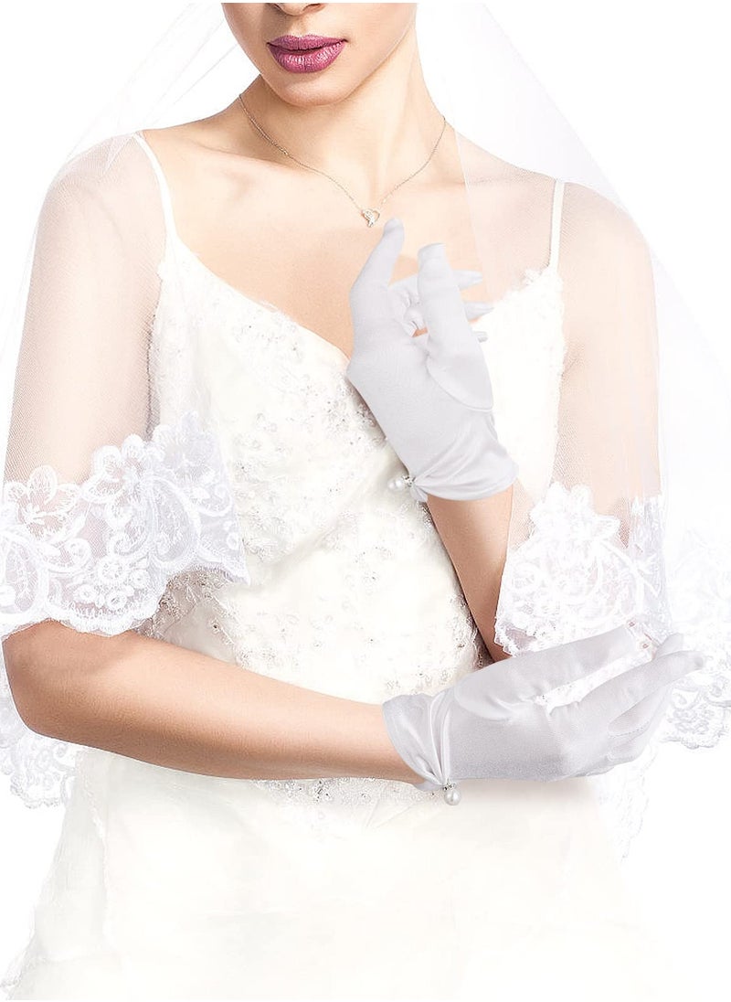 SYOSI - Short Satin Gloves, Opera Wrist Banquet Floral Lace Tea Party Dancing for Wedding Dinner Dress Glove - Image 1