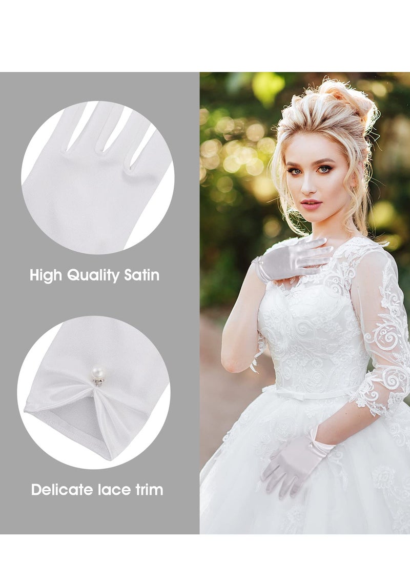 SYOSI - Short Satin Gloves, Opera Wrist Banquet Floral Lace Tea Party Dancing for Wedding Dinner Dress Glove - Image 1