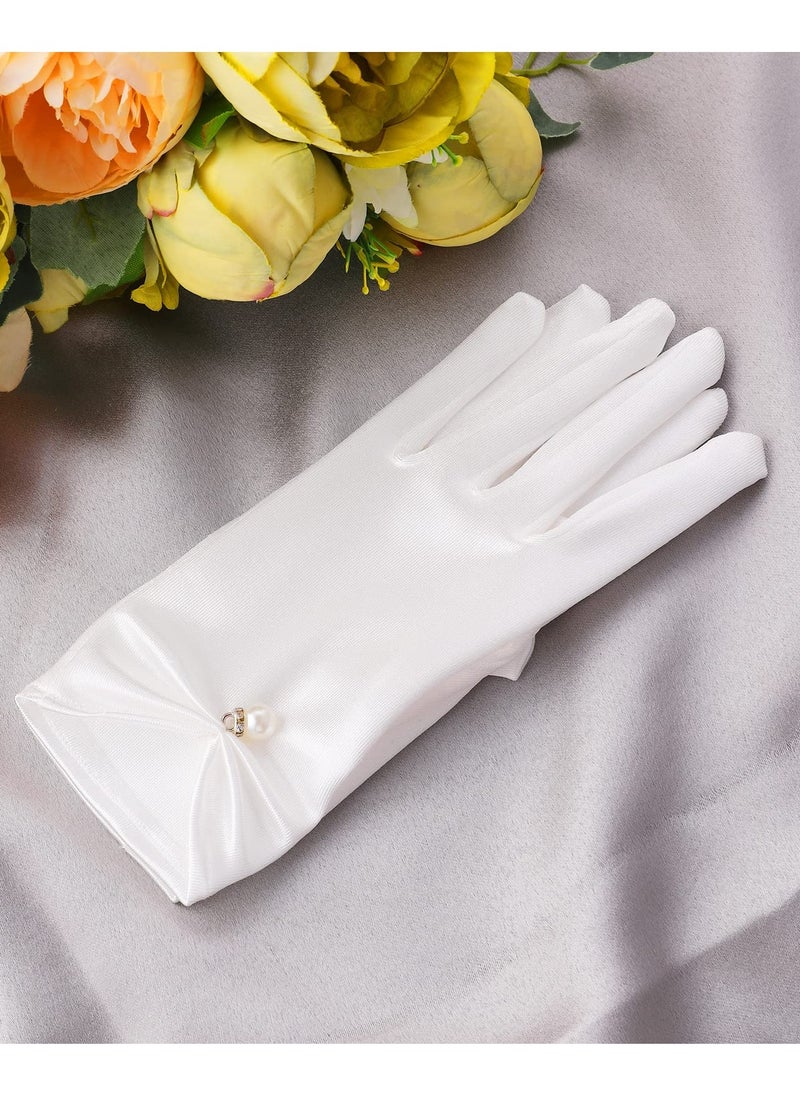 SYOSI - Short Satin Gloves, Opera Wrist Banquet Floral Lace Tea Party Dancing for Wedding Dinner Dress Glove - Image 1