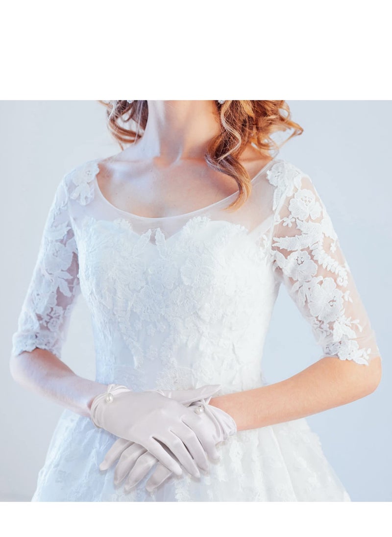 SYOSI - Short Satin Gloves, Opera Wrist Banquet Floral Lace Tea Party Dancing for Wedding Dinner Dress Glove - Image 1
