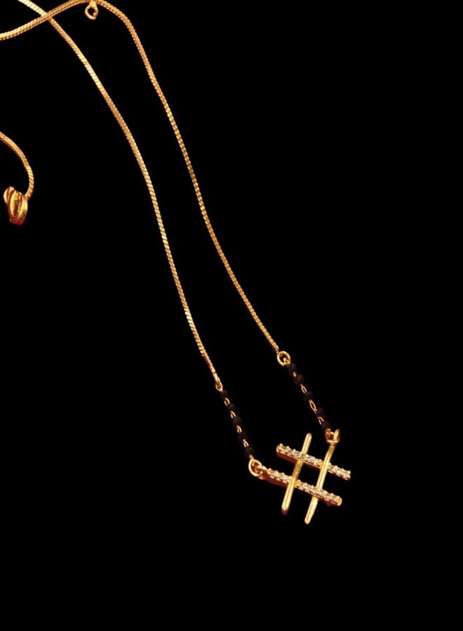 AAIKU Traditional Gold-Plated Black Beads Chain and American diamond Crystal Pendant Short Mangalsutra 18 Inch Wedding, Anniversari, Special Occasion for Women - Image 4